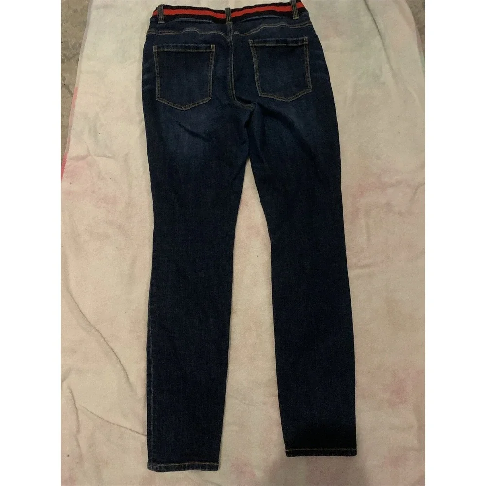 CAbi Skinny‎ Button Fly Jeans Size 10 Womens Dark Blue Bootcut 5 Pocket Belted